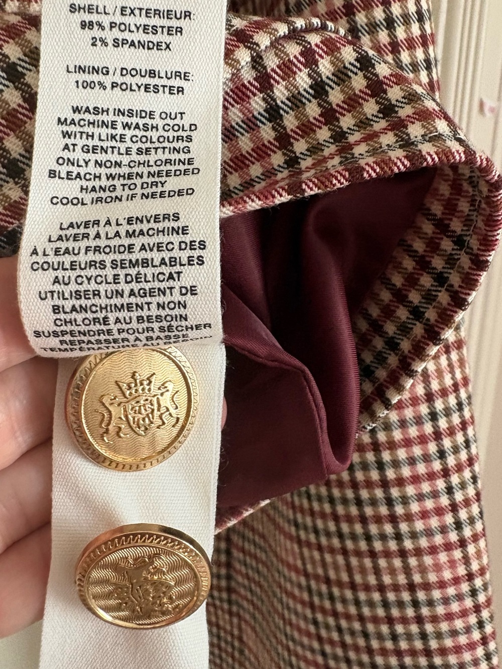 Avec Les Filles - Anthropologie Womens Plaid Lady Coat - Burgundy, Pink & Cream - Picture 9 of 9